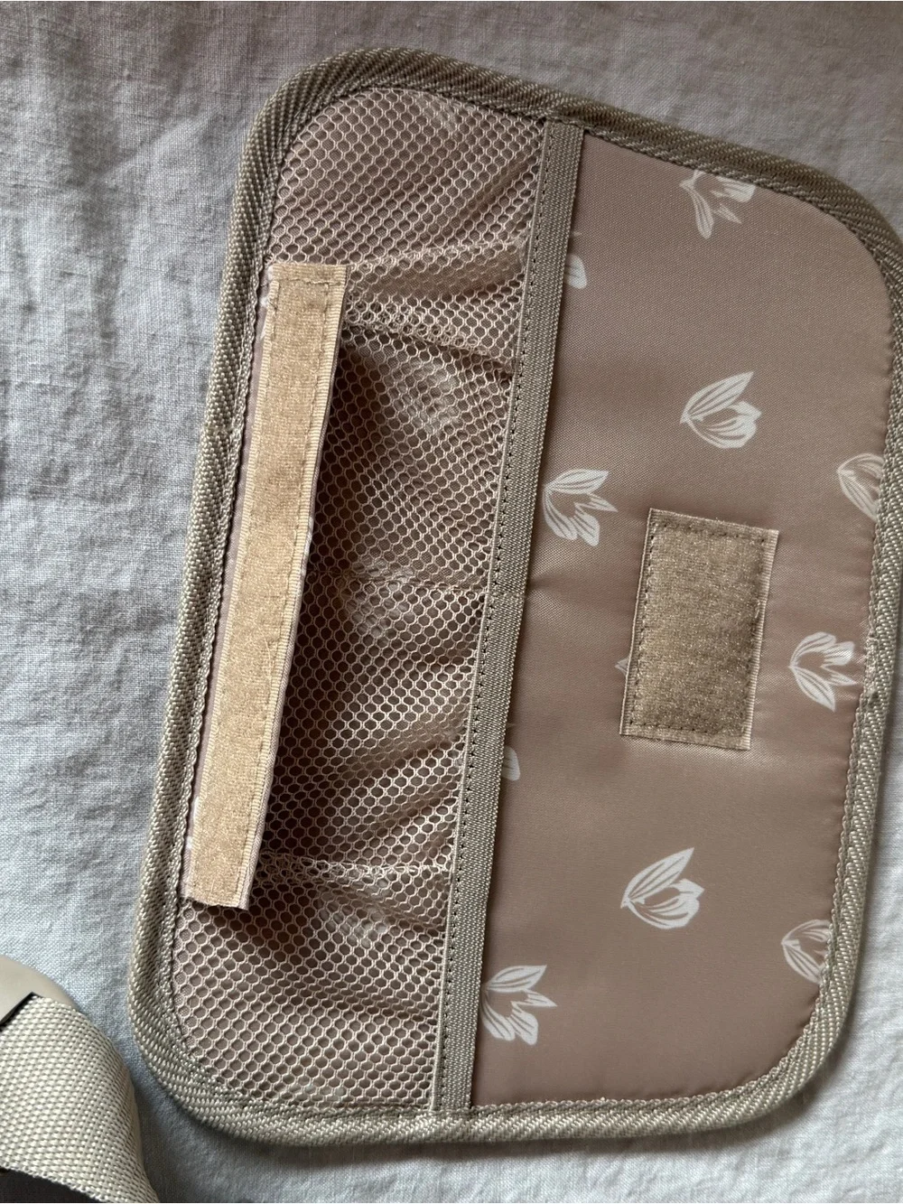 Textured Taupe Hard-Shell Cosmetic Case with Shoulder Strap